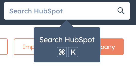 HubSpot zoek sneltoets