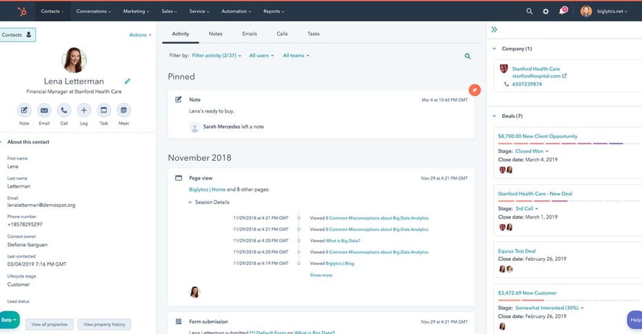 HubSpot interface