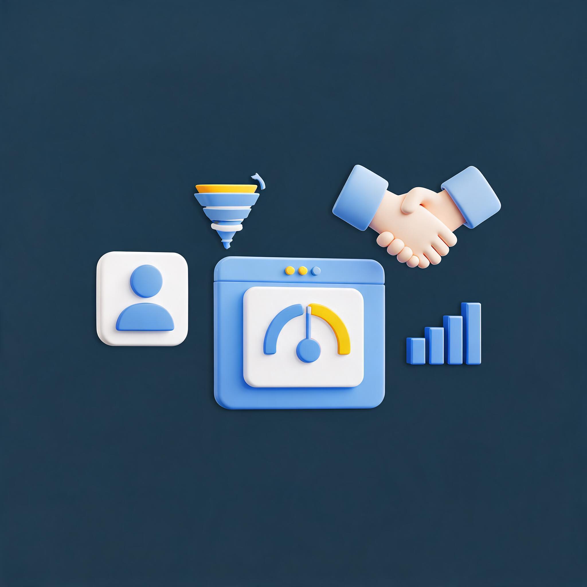Seedream 5_0 - A 3D illustration of a CRM dashboard card as the central element_ surrounded by float_3